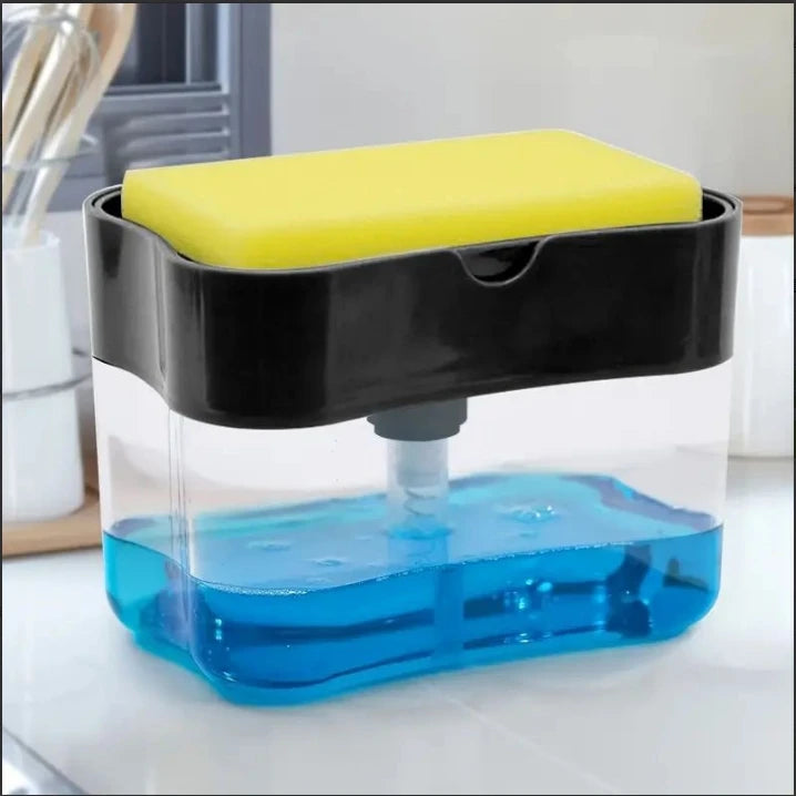 2 In 1 Kitchen Soap Dispenser Liquid Soap Pump Container with Sponge Holder Sink Drain Tray Manual Soap Dispenser