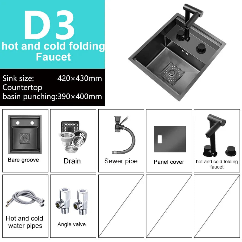Hidden Bar Sink Stainless Steel Kitchen Sink Apartment Small Single Slot Touring Car Multi-functional Wash Basin With Cover Plat