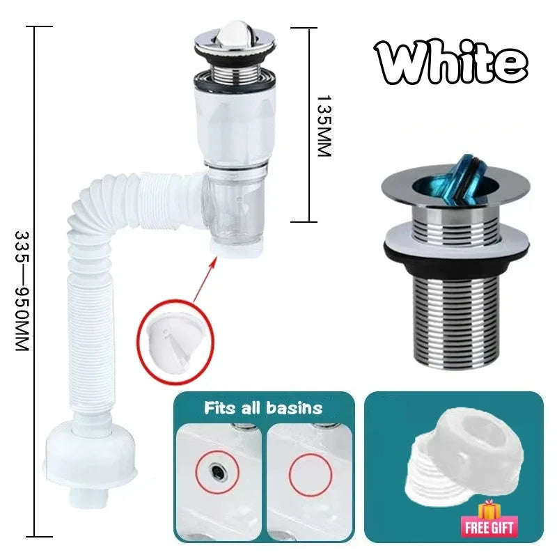 Flip-Top Kitchen Sink Drain Pipes,Retractable Deodorizing Drainer,Flexible Downspout,Drain Hose,Extension Pipe,Sink Sewer Tube