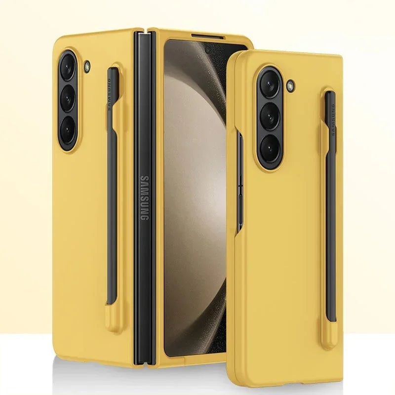 Luxury Skin Feeling PC Case for Samsung Galaxy Z Fold 6 5 Phone Case With S Pen Holder and Pen Stylus Storage Slot ZFold 6 Cover