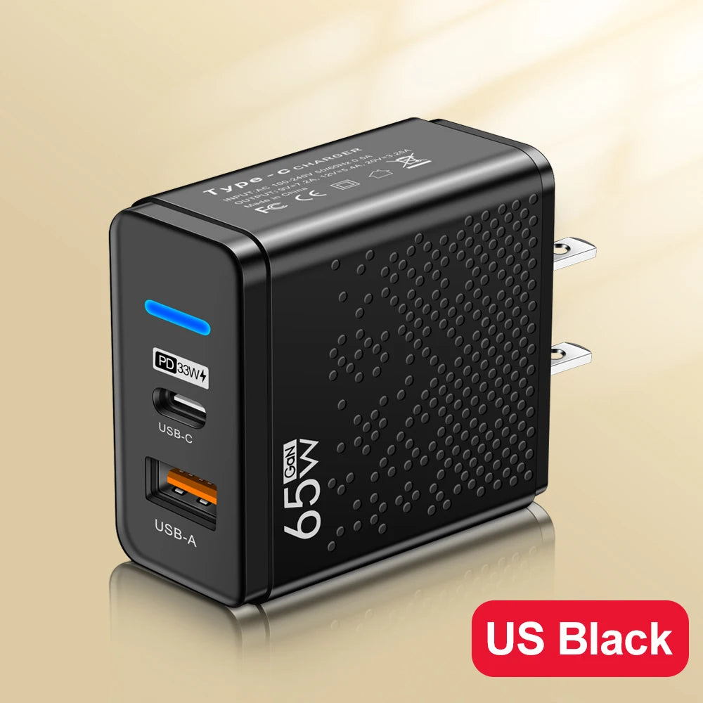 Total 65W USB Charger PD Type C Fast Charging Mobile Phone Charge Adapter For iPhone Xiaomi Huawei Samsung PD Quick Charge QC3.0