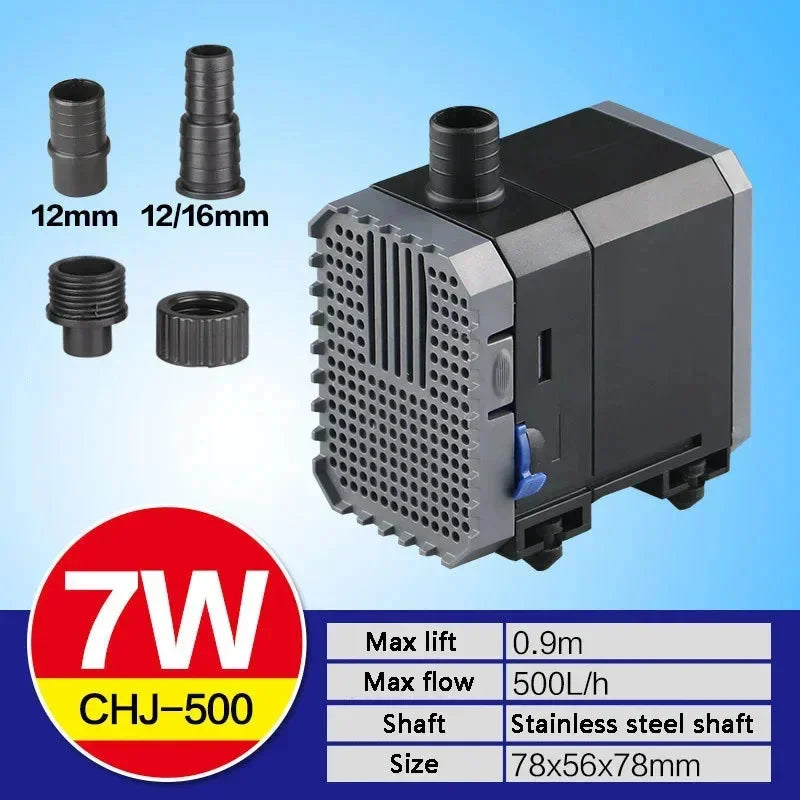 220V 7W 8W 500L/H 600L/H Aquarium Submersible Pump Fish Tank Pumping Circulating Water Pump Pool Filtration Fountain Rockery