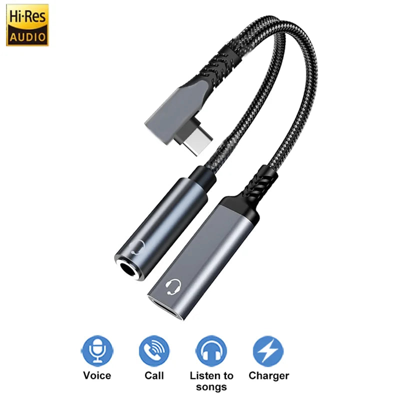 OTG 2 IN 1 Elbow Type USB C to 3.5mm Jack AUX Audio Headphone Adapter Fast Charger 60W for Samsung iPhone15 Huawei Xiaomi Tablet