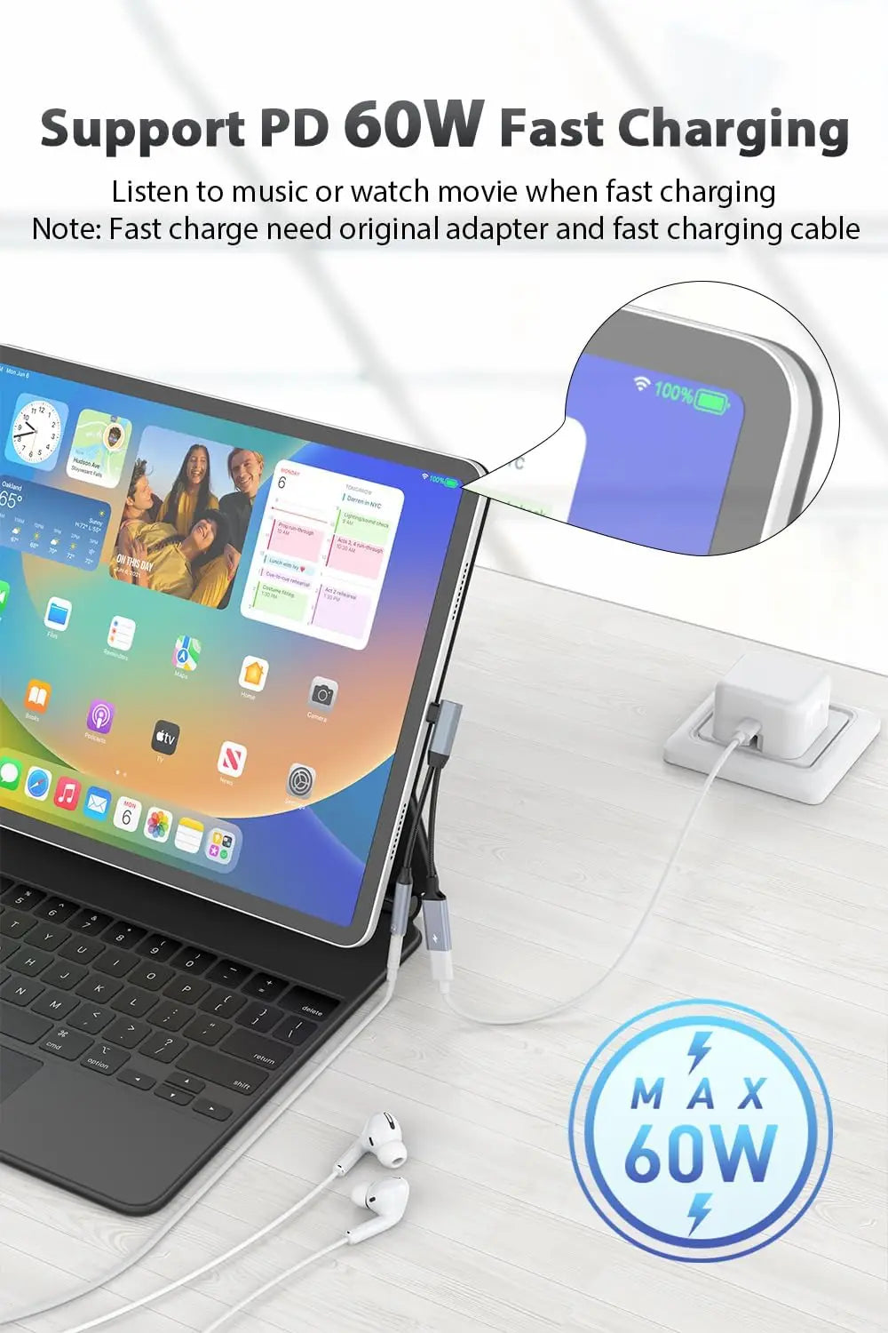 OTG 2 IN 1 Elbow Type USB C to 3.5mm Jack AUX Audio Headphone Adapter Fast Charger 60W for Samsung iPhone15 Huawei Xiaomi Tablet