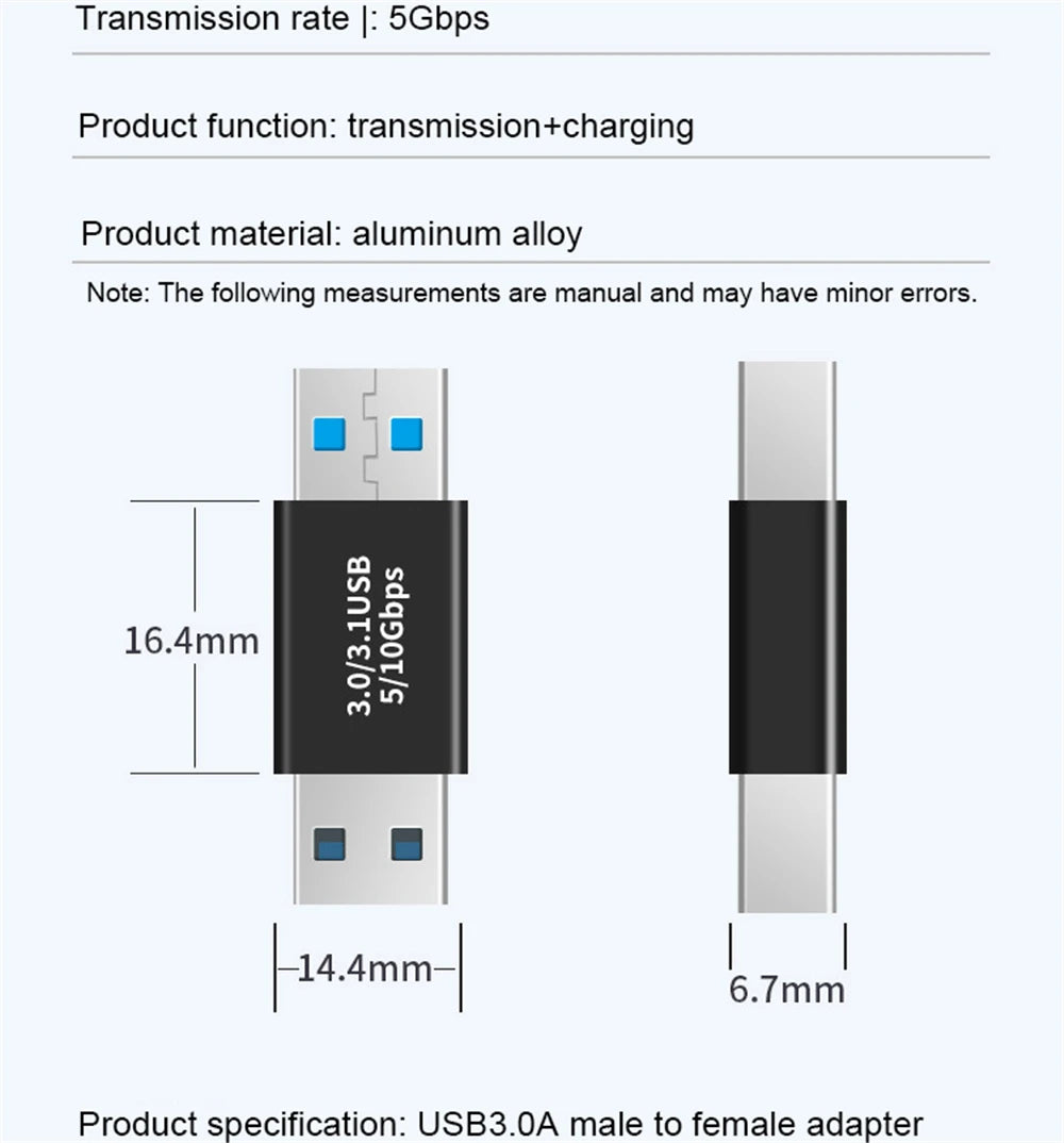 Type A Female to A Female Connector Adapter Type C Adapter USB3.0  Male to Micro USB Converter 10GBps Suitable for Laptop