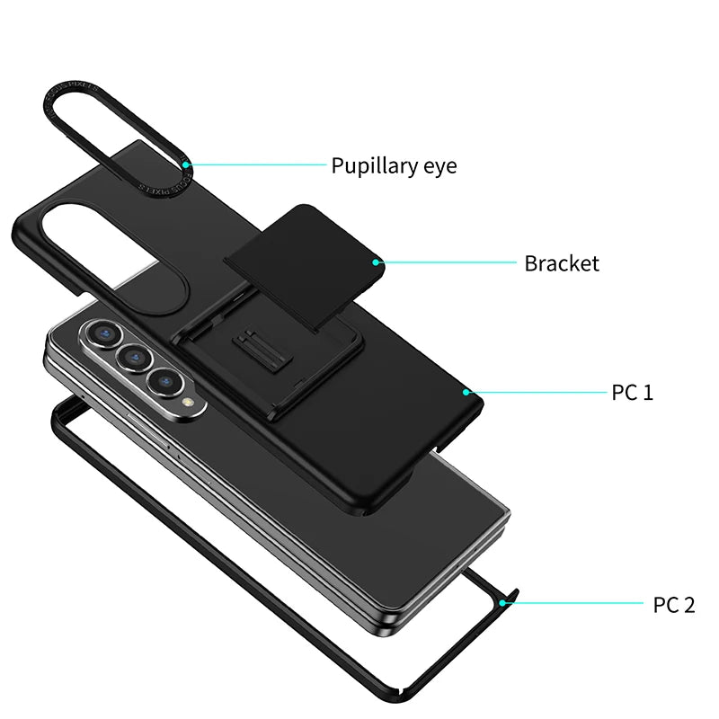 For Galaxy Z Fold 6 5 4 Case With Built-in Kickstand Bracket Camera Protection Anti Scratch Case Black Blue Green Red For Fold 3