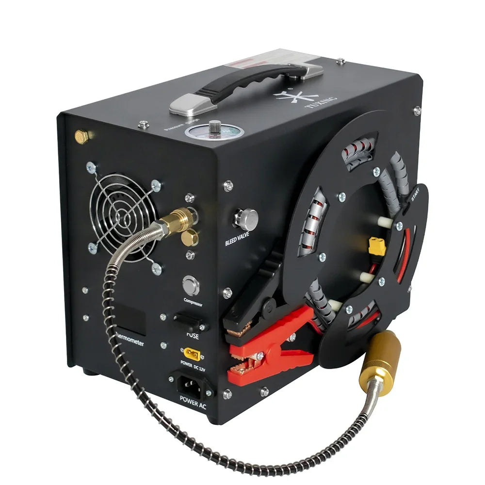 TUXING 300Bar 4500Psi PCP Air Compressor High Pressure Compressor with Built-in 12V Portable Power Adapter Fan Auto-stop TXES062