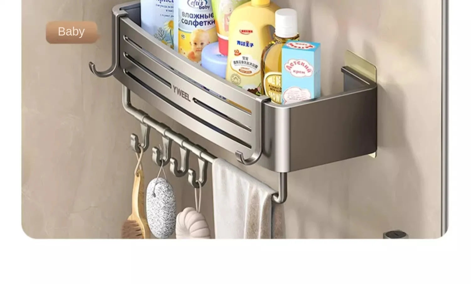 Aluminum Bathroom Shelves Wall Towel Rack Mounted Shower Caddy With No Drilling Design For Toiletries And Bathroom Accessories