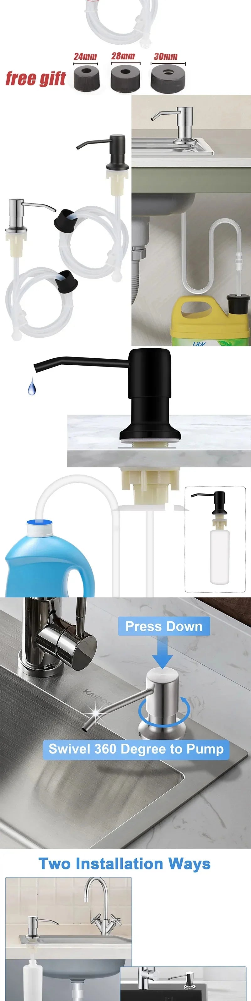 Sink Liquid Soap Dispenser Pump Stainless Steel 500ML Liquid Soap Bottle Sink Mount Hand Pressure Soap Dispenser Bottle Kitch