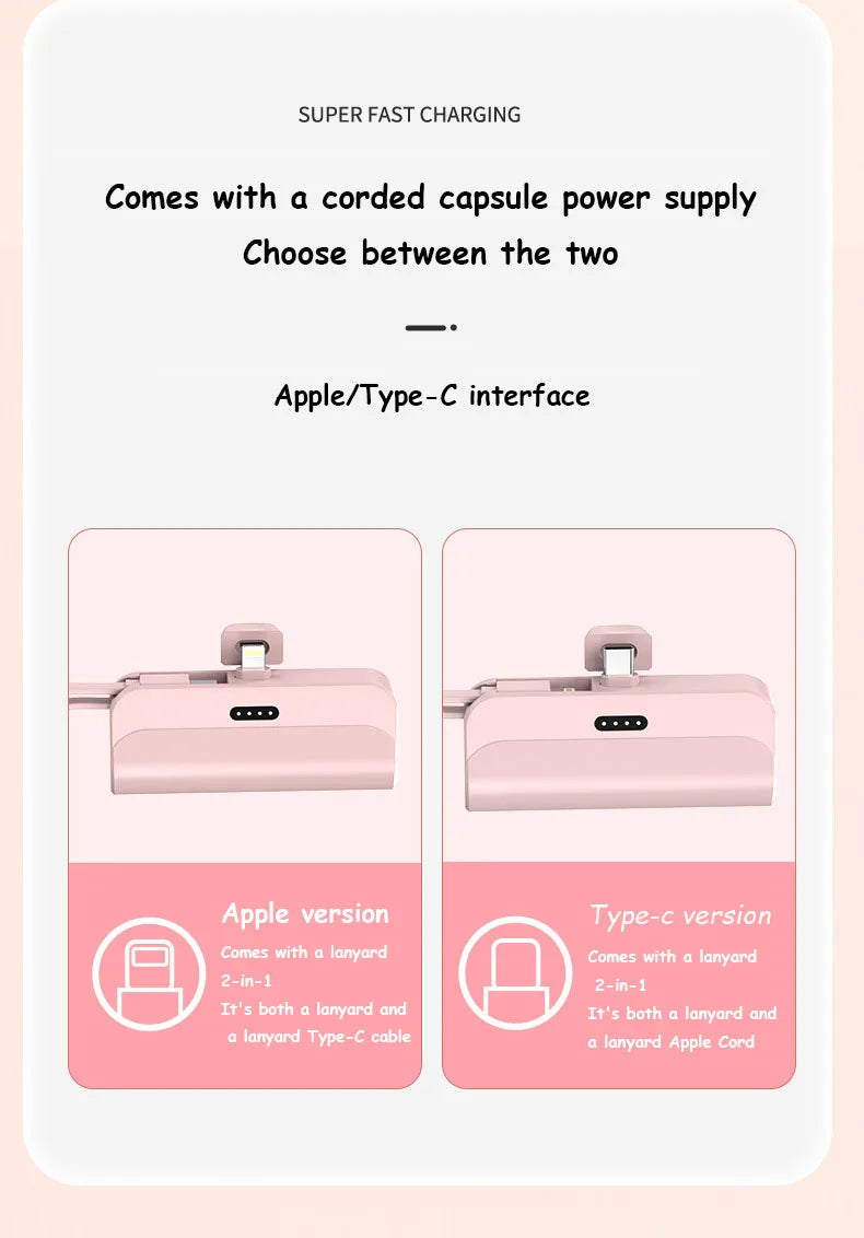 Mini 30000mAh Power Bank Capsule Large Capacity Portable Wireless Fast Charging External Battery For iPhone Type-c New
