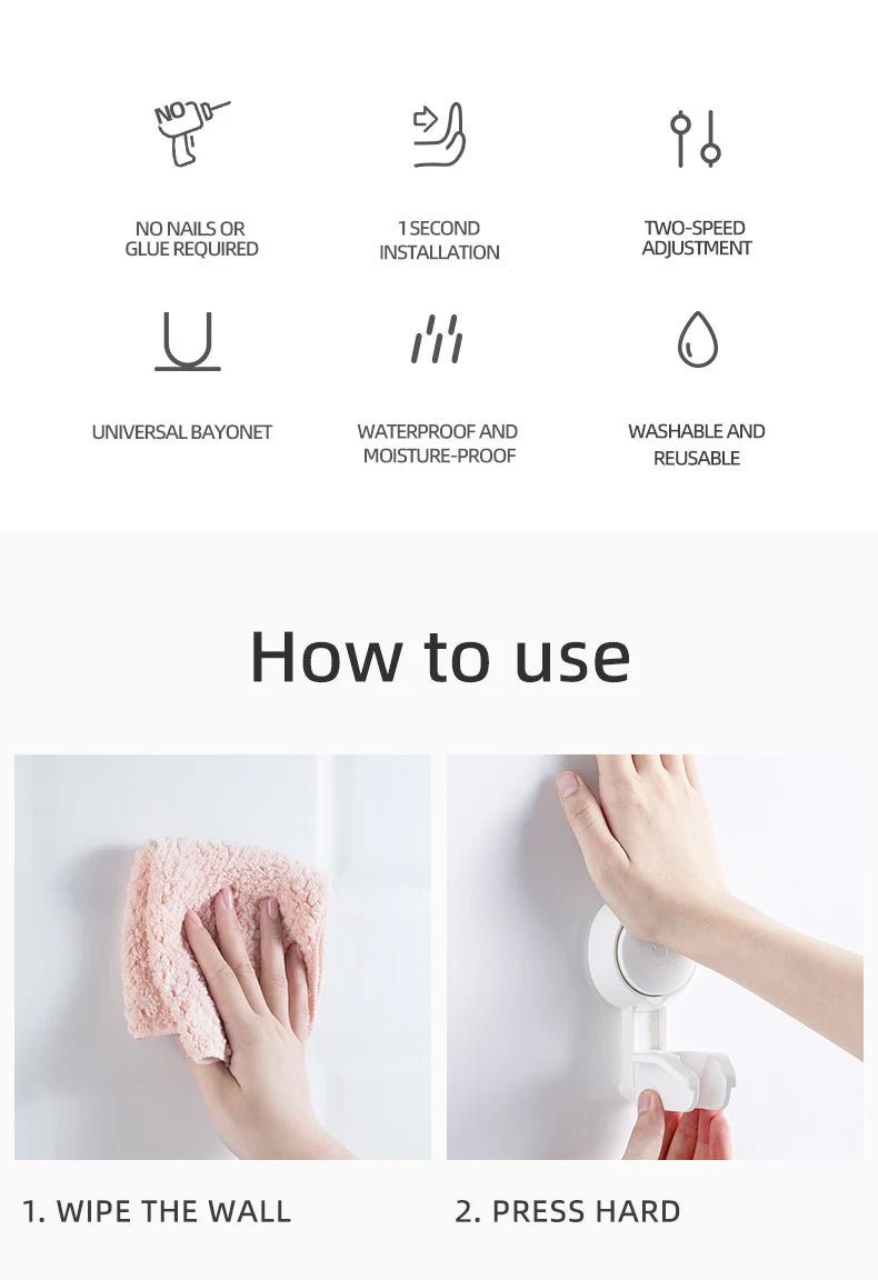 TAILI Suction Cup Shower Head Holder Adjustable Wall Mount Shower Head Bathroom Removable Storage Shelf Rack without Drilling