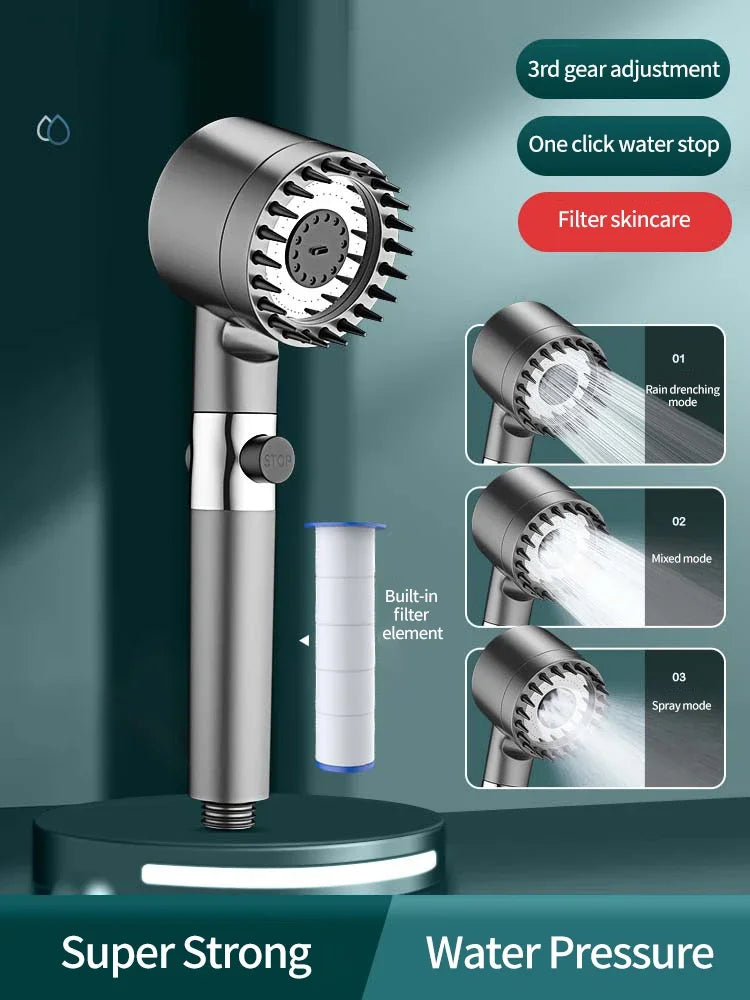 High Pressure Shower Head 6-in-1 Multifunctional Shower 3 Modes Portable Shower Artichokes with Filter Bathroom Accessories