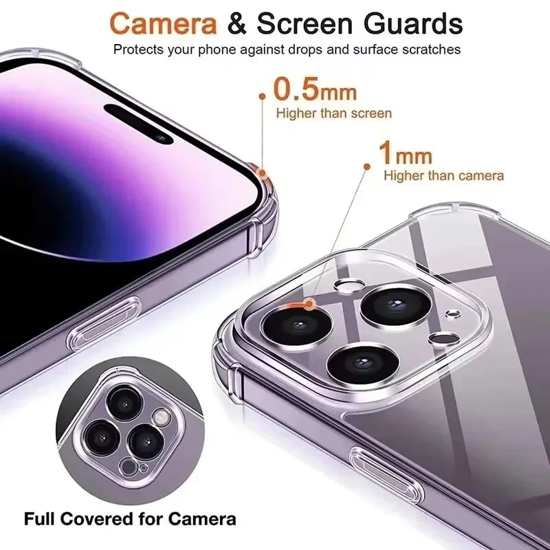 Transparent Phone Case for IPhone 16 11 12 13 14 15 Pro Max Mini TPU Silicone for IPhone XS Max XR 8 7Plus Back Cover Clear Case