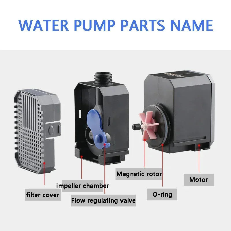 220V 7W 8W 500L/H 600L/H Aquarium Submersible Pump Fish Tank Pumping Circulating Water Pump Pool Filtration Fountain Rockery