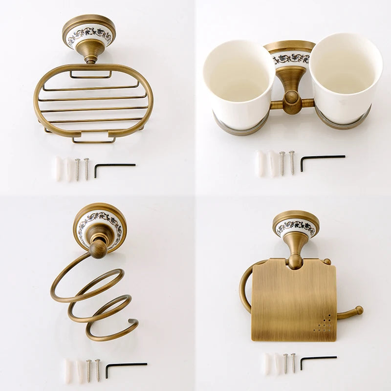 Antique Bronze Bathroom Accessories Sets Towel Shelf Towel Holder Toilet Paper Holder Rove Hook Ceramic Bathroom Products EL3100