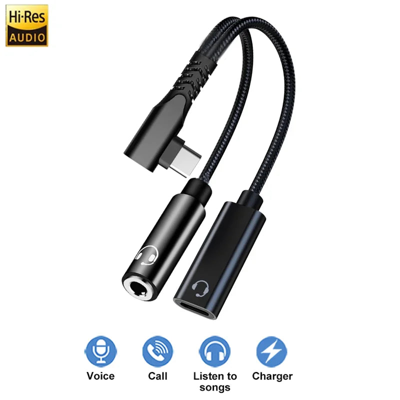 OTG 2 IN 1 Elbow Type USB C to 3.5mm Jack AUX Audio Headphone Adapter Fast Charger 60W for Samsung iPhone15 Huawei Xiaomi Tablet