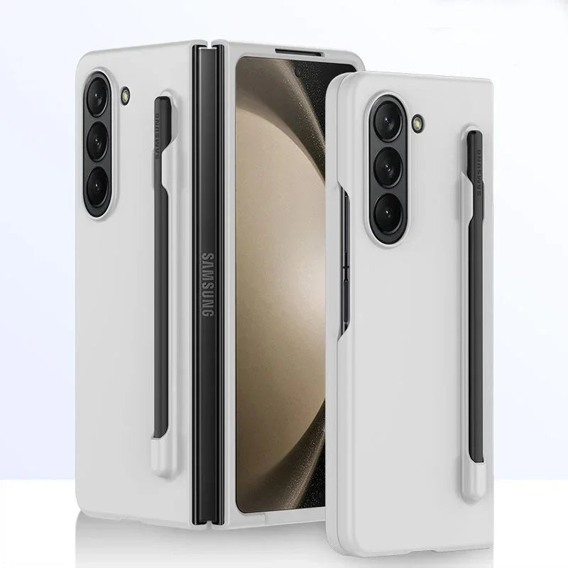 Luxury Skin Feeling PC Case for Samsung Galaxy Z Fold 6 5 Phone Case With S Pen Holder and Pen Stylus Storage Slot ZFold 6 Cover