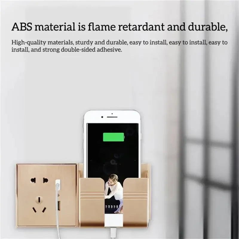 Non punching phone holder remote control storage box bedroom bedside phone charging multifunctional wall mounted storage rack