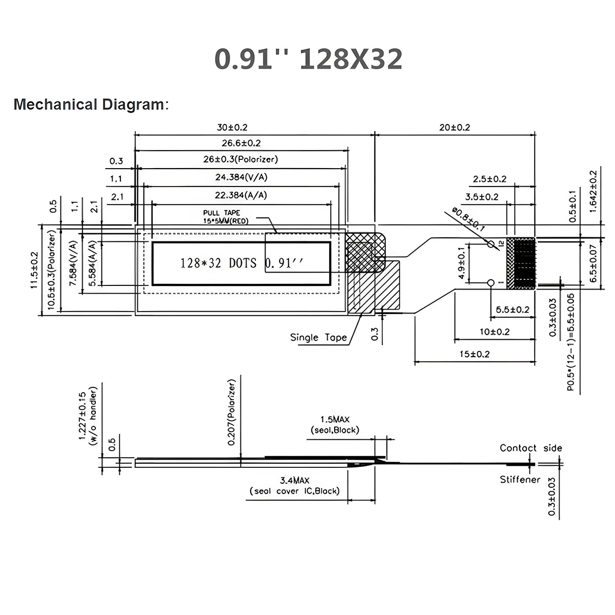0.91" inch 12832 128*32 12Pin 12P 15Pin 15P SSD1306 Serial SPI PMOLED OLED Display Module Panel