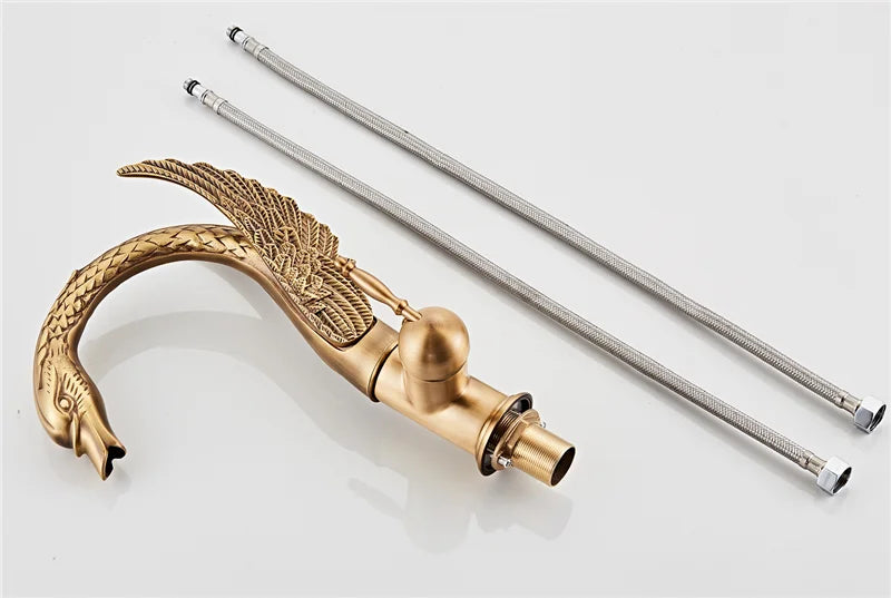 Tuqiu Antique Swan Bathroom Faucet Gold Brass Basin Faucet Mixer Tap Chrome Wash basin Faucet  Hot and Cold Waterfall Faucet