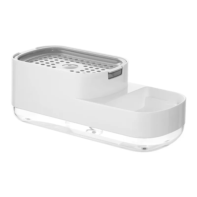 2 In 1 Kitchen Soap Dispenser Liquid Soap Pump Container with Sponge Holder Sink Drain Tray Manual Soap Dispenser