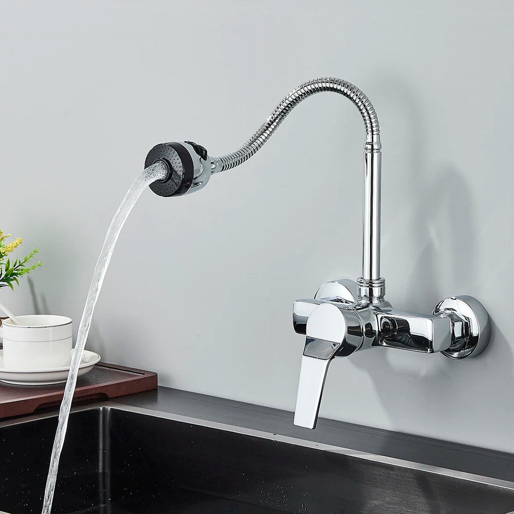 Grifo de cocina cepillado negro, instalado en la pared, 2 modelos, grifo de fregadero de agua fría, grifo de olla de olla 360