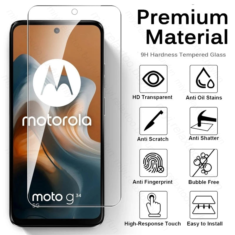 MotoG34 Case 6In1 Tempered Glass Screen Protector Cover For Motorola Moto G34 5G 2024 Camera Protect Glass G14 G04 s G24 G54 G84