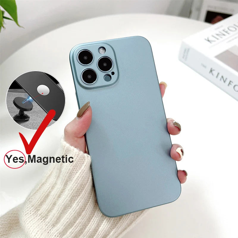Invisible Magnetic Car Case For iPhone 13 14 15 11 12 Pro Max Ultra Thin Hard Plastic Protection Cover For iPhone 13 15 Pro Max