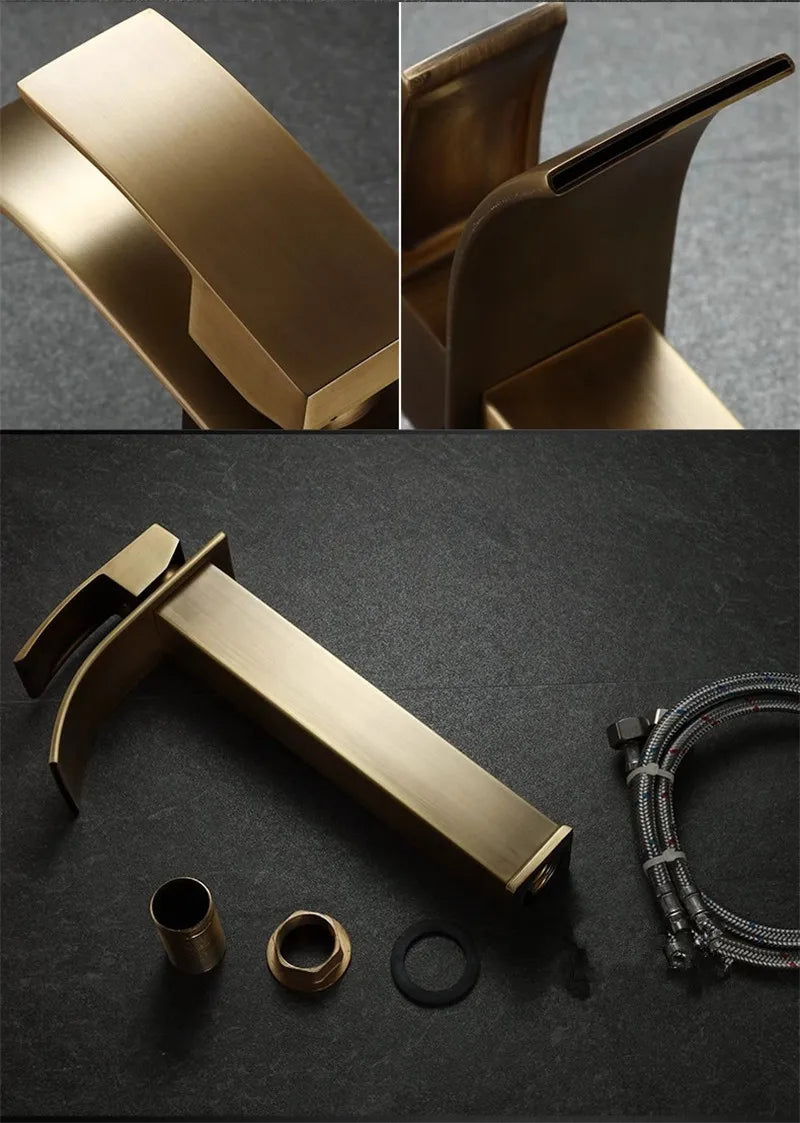 Bathroom Faucet Brass  Antique Bronze Basin Faucets  Hot & Cold Bathroom Sink Faucet Waterfall Lavotory Faucet  Mixer Water Tap