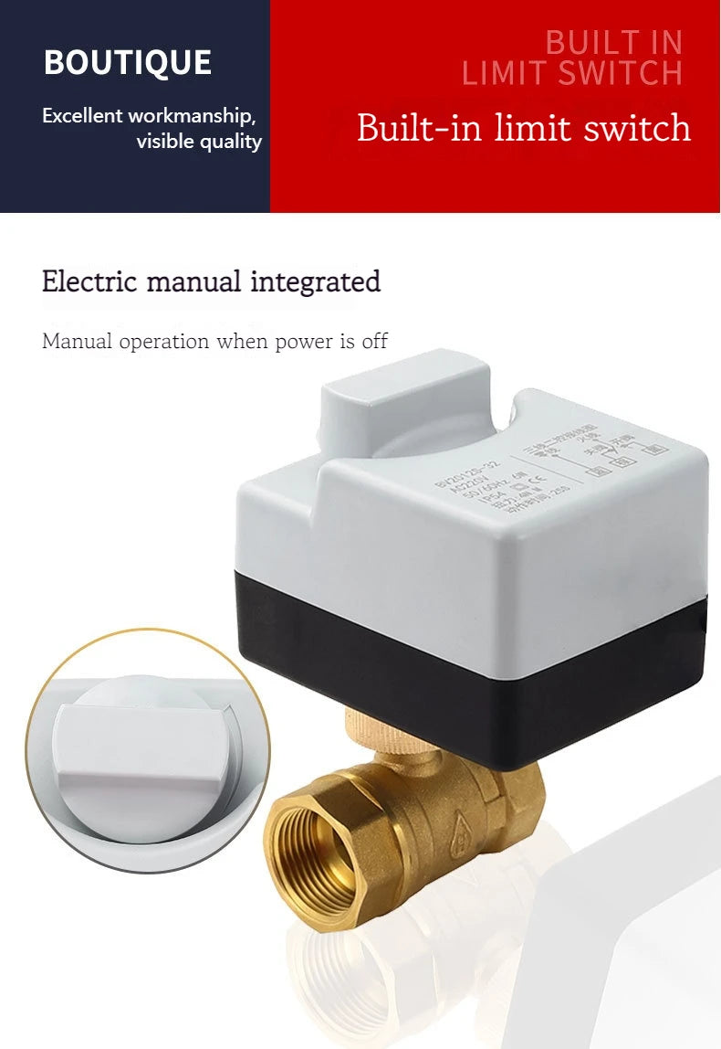 Brass Motorized Ball Valve 3-Wire Two Control Electric Actuator AC220V 3 Ways /2 Way DN15 DN20 DN25 DN32 DN40 with Manual Switch