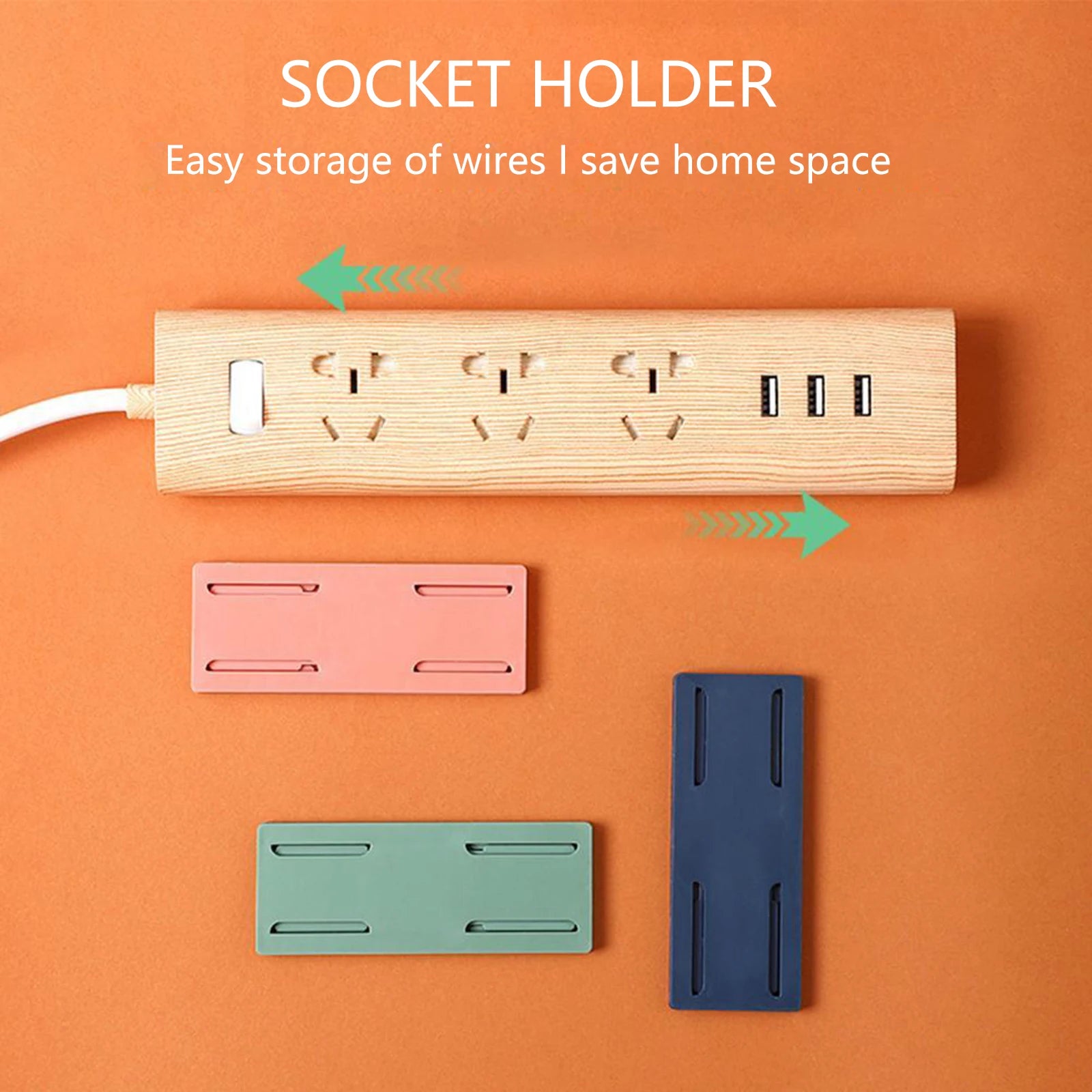 Self-Adhesive Power Strip Holder Plug Fixer Sticker Punch Free Wall-mounted Socket Retainer for Phone Charger Cable Management