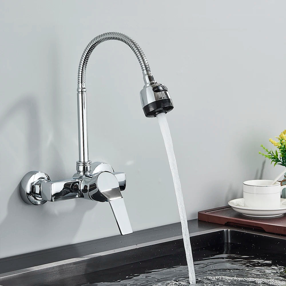 Grifo de cocina cepillado negro, instalado en la pared, 2 modelos, grifo de fregadero de agua fría, grifo de olla de olla 360