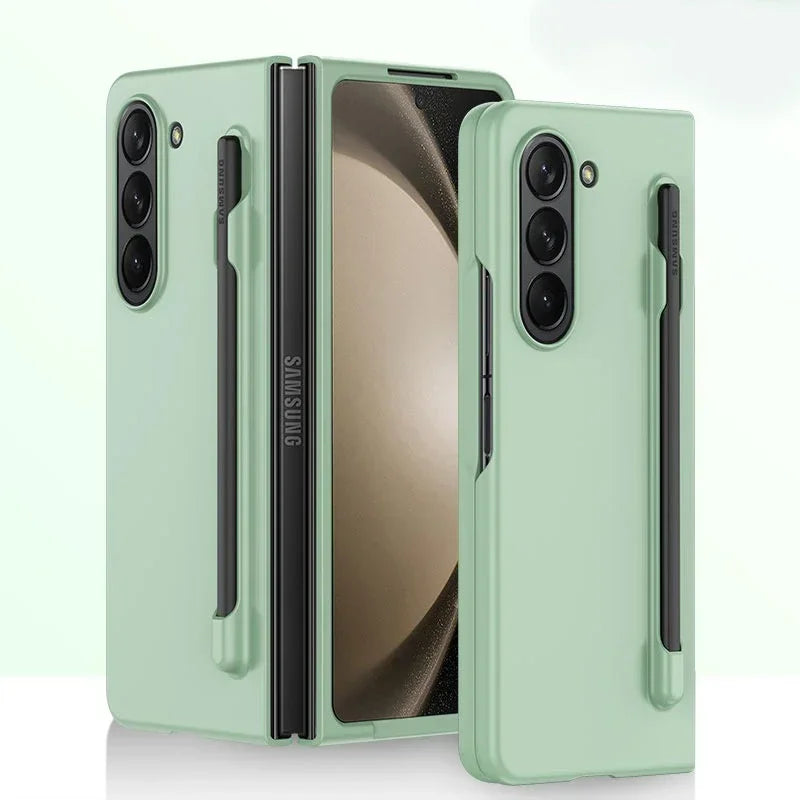 Luxury Skin Feeling PC Case for Samsung Galaxy Z Fold 6 5 Phone Case With S Pen Holder and Pen Stylus Storage Slot ZFold 6 Cover