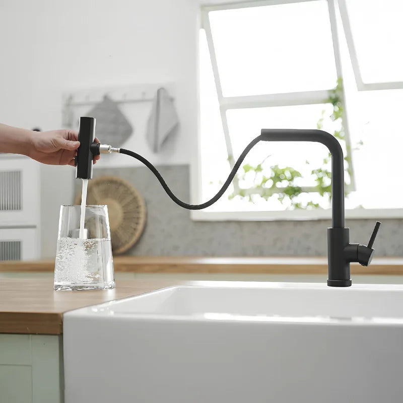 Flying Rain Pull-Out Faucet For Hot and Cold Washing Vegetable Basin Sink Splash Proof Retractable Stainless Steel Kitchen Fauce