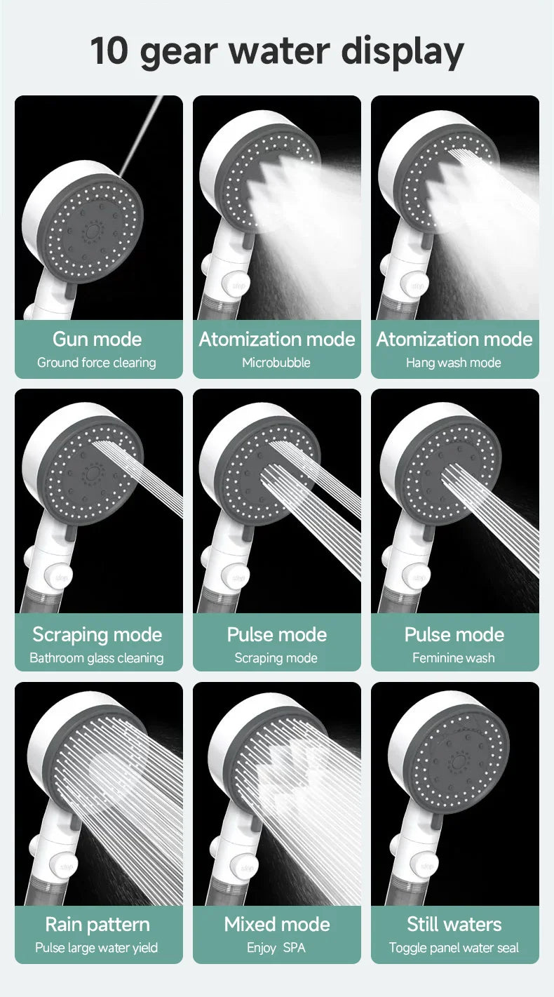 High Quality 8 Mode Shower Head Water Filter Adjustable High Pressure Shower Portable One-Key Stop Shower Bathroom Accessories