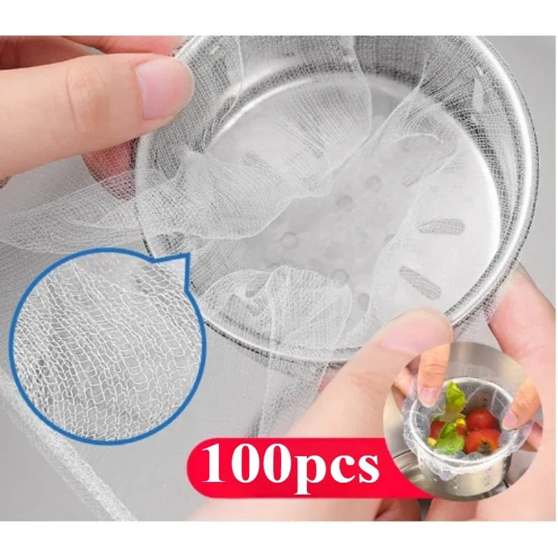 100pcs Disposable Sink Garbage Filter Sewer Kitchen Floor Drain Pool Anti-blocking Mesh Bag Sink Strainer Sink Accessories