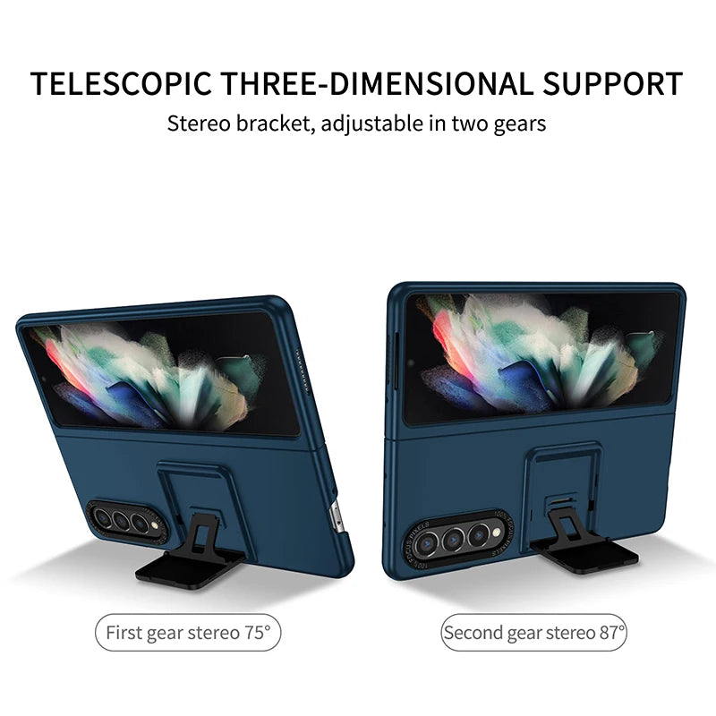 For Galaxy Z Fold 6 5 4 Case With Built-in Kickstand Bracket Camera Protection Anti Scratch Case Black Blue Green Red For Fold 3