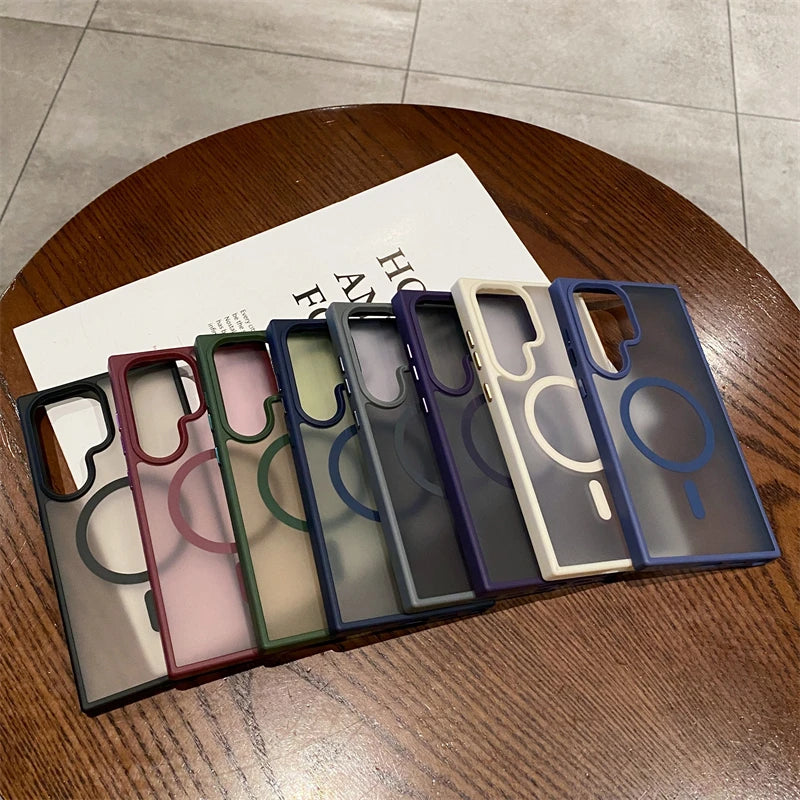 Magsafe Magnetic Wireless Charge Case For Samsung Galaxy S25 S24 S23 S22 S21 Ultra Plus Matte Shockproof Clear Hard Back Cover
