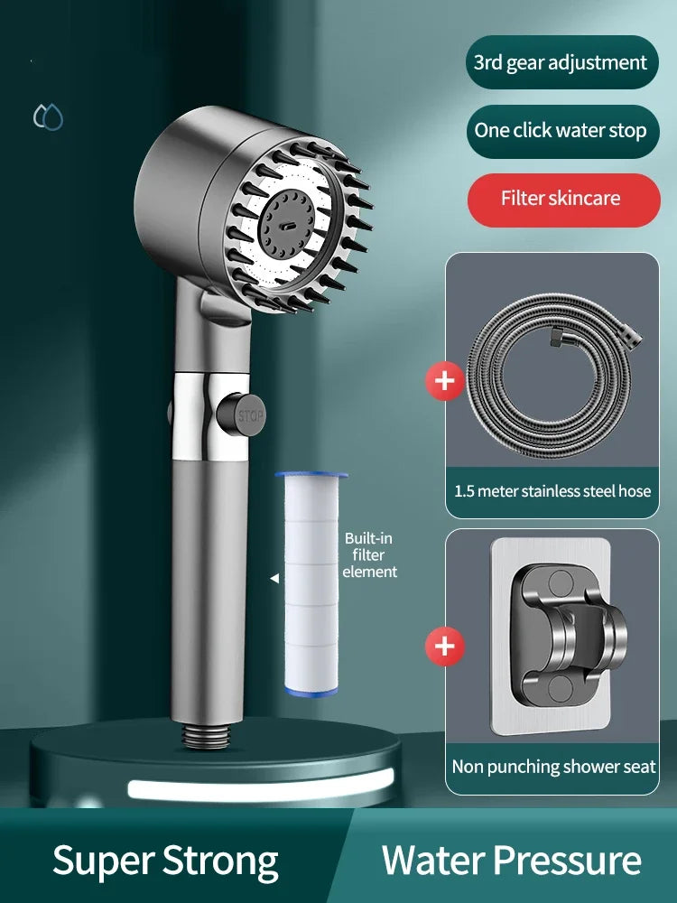 High Pressure Shower Head 6-in-1 Multifunctional Shower 3 Modes Portable Shower Artichokes with Filter Bathroom Accessories