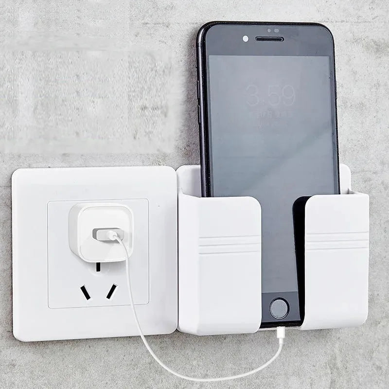 Non punching phone holder remote control storage box bedroom bedside phone charging multifunctional wall mounted storage rack