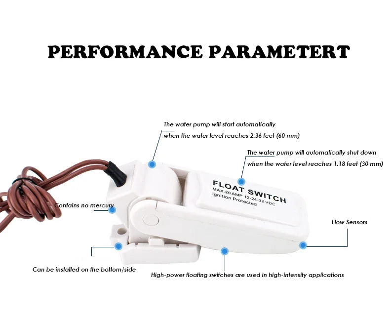 Water Pump Switch DC 12V Automatic Electric Boat Marine Bilge Pump Float Water Level Controller Flow Sensor Switch Hardware