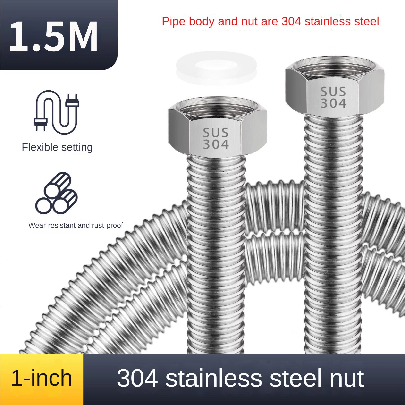 1 Inch 304 Stainless Steel Bellows High Pressure Explosion-proof Hose DN25 Engineering Special Cold and Hot Water Pipe Metal