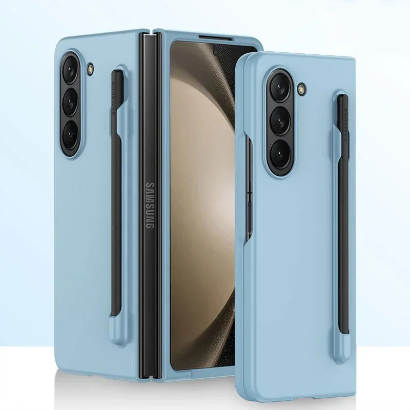 Luxury Skin Feeling PC Case for Samsung Galaxy Z Fold 6 5 Phone Case With S Pen Holder and Pen Stylus Storage Slot ZFold 6 Cover