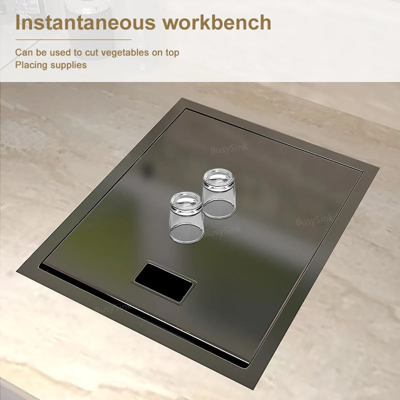 Hidden Bar Sink Stainless Steel Kitchen Sink Apartment Small Single Slot Touring Car Multi-functional Wash Basin With Cover Plat