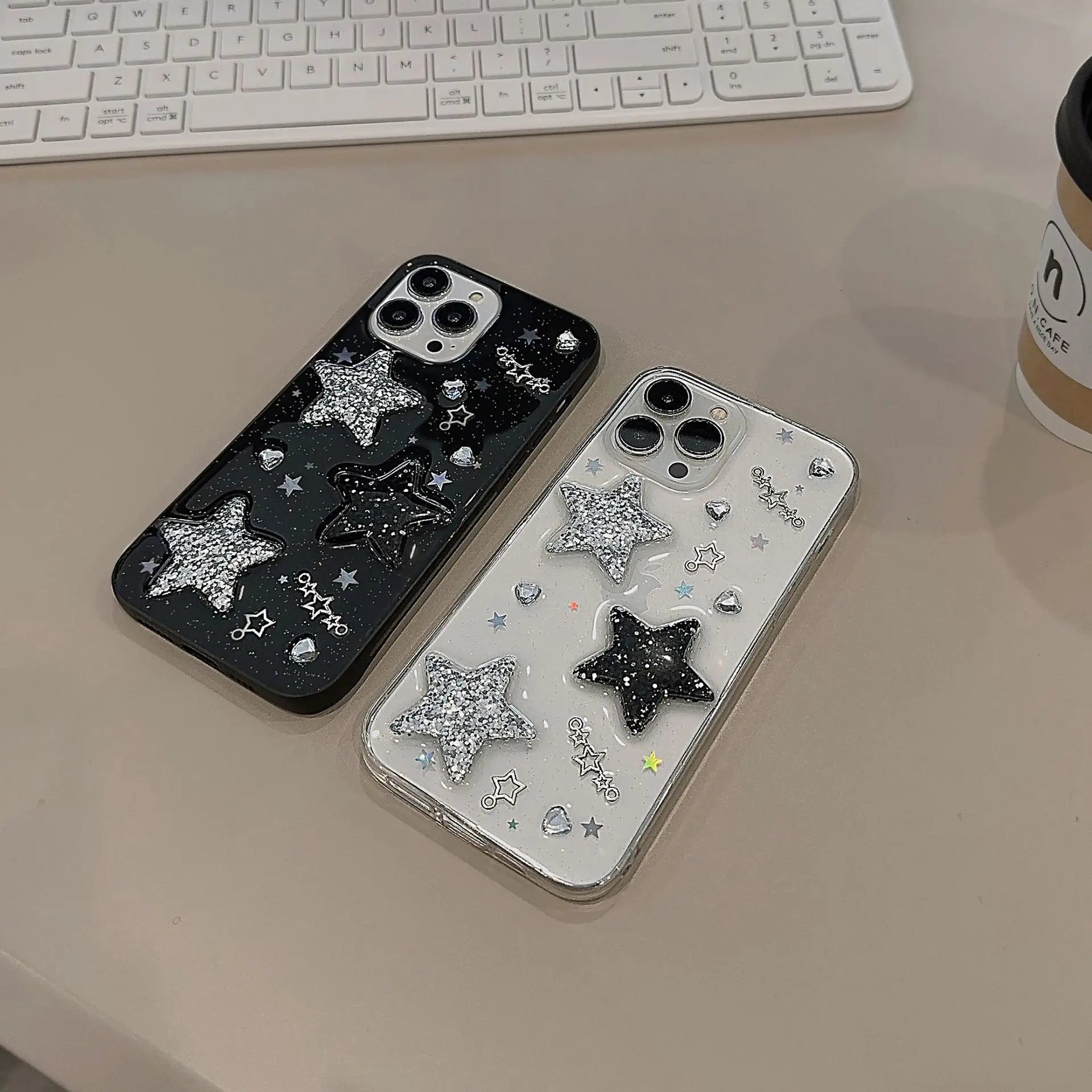 Black 3D Sparkling Pink Star Phone Case For Iphone 15 14 13 12 11 Pro Max X XR XSMAX 7 8 Plus SE TPU Case Cover New Products