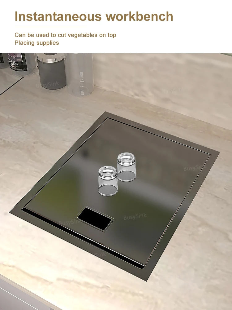 Hidden Bar Sink Stainless Steel Kitchen Sink Apartment Small Single Slot Touring Car Multi-functional Wash Basin With Cover Plat