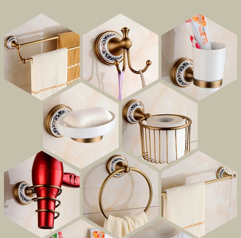 Antique Bronze Bathroom Accessories Sets Towel Shelf Towel Holder Toilet Paper Holder Rove Hook Ceramic Bathroom Products EL3100
