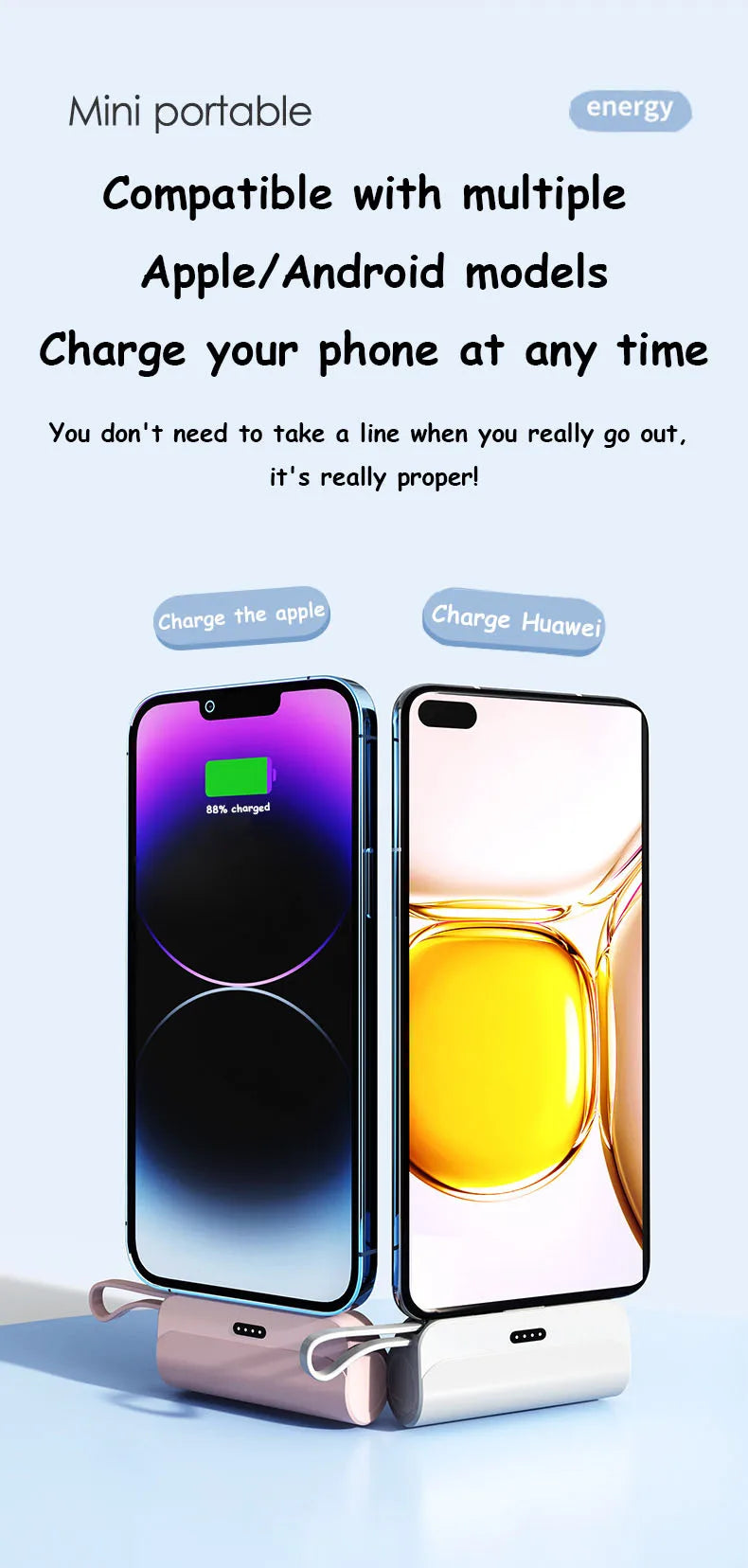 Mini 30000mAh Power Bank Capsule Large Capacity Portable Wireless Fast Charging External Battery For iPhone Type-c New