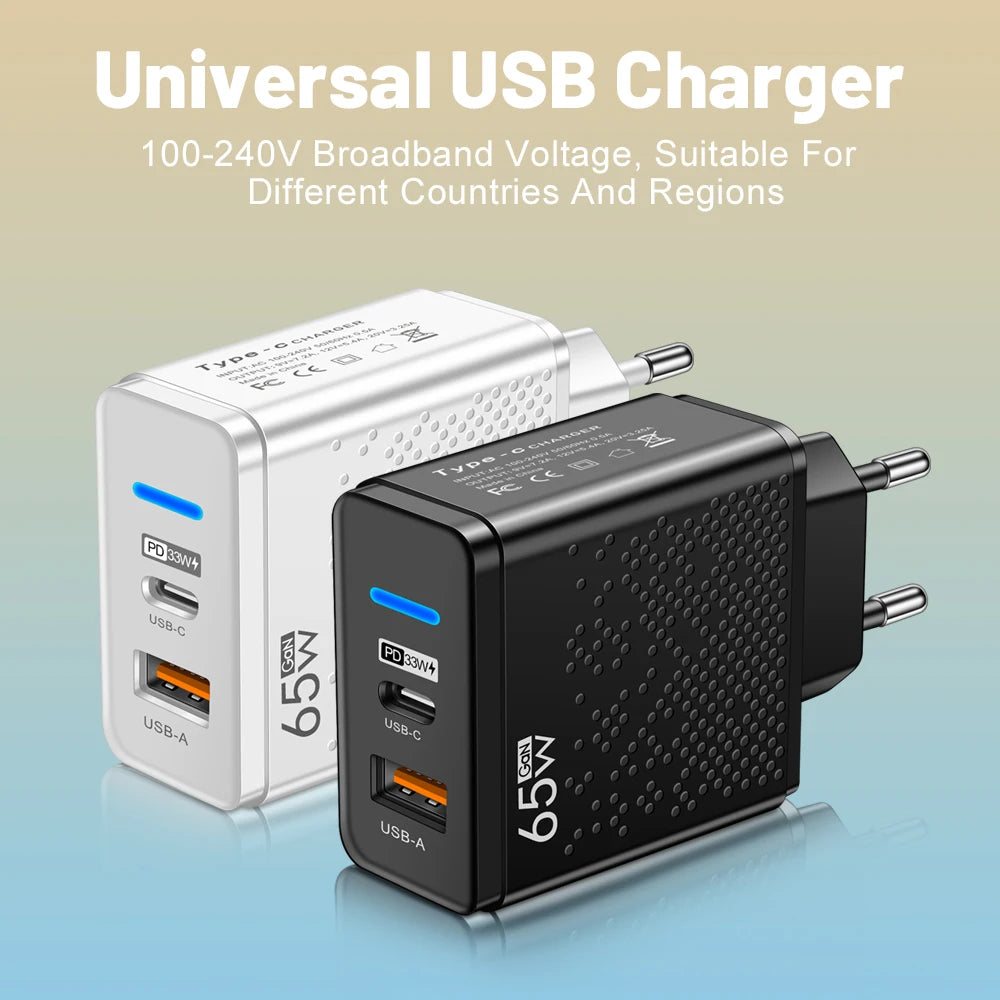 Total 65W USB Charger PD Type C Fast Charging Mobile Phone Charge Adapter For iPhone Xiaomi Huawei Samsung PD Quick Charge QC3.0