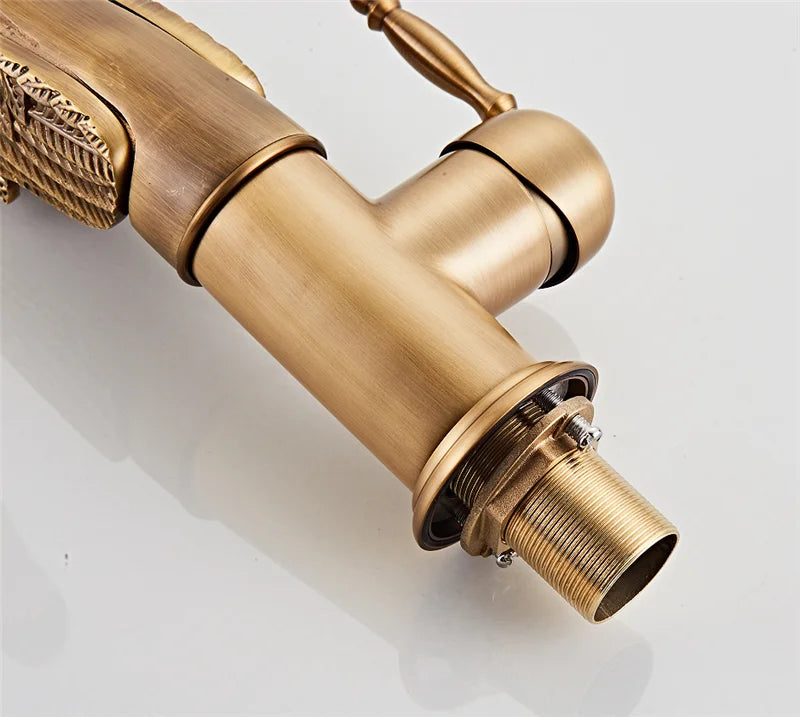 Tuqiu Antique Swan Bathroom Faucet Gold Brass Basin Faucet Mixer Tap Chrome Wash basin Faucet  Hot and Cold Waterfall Faucet